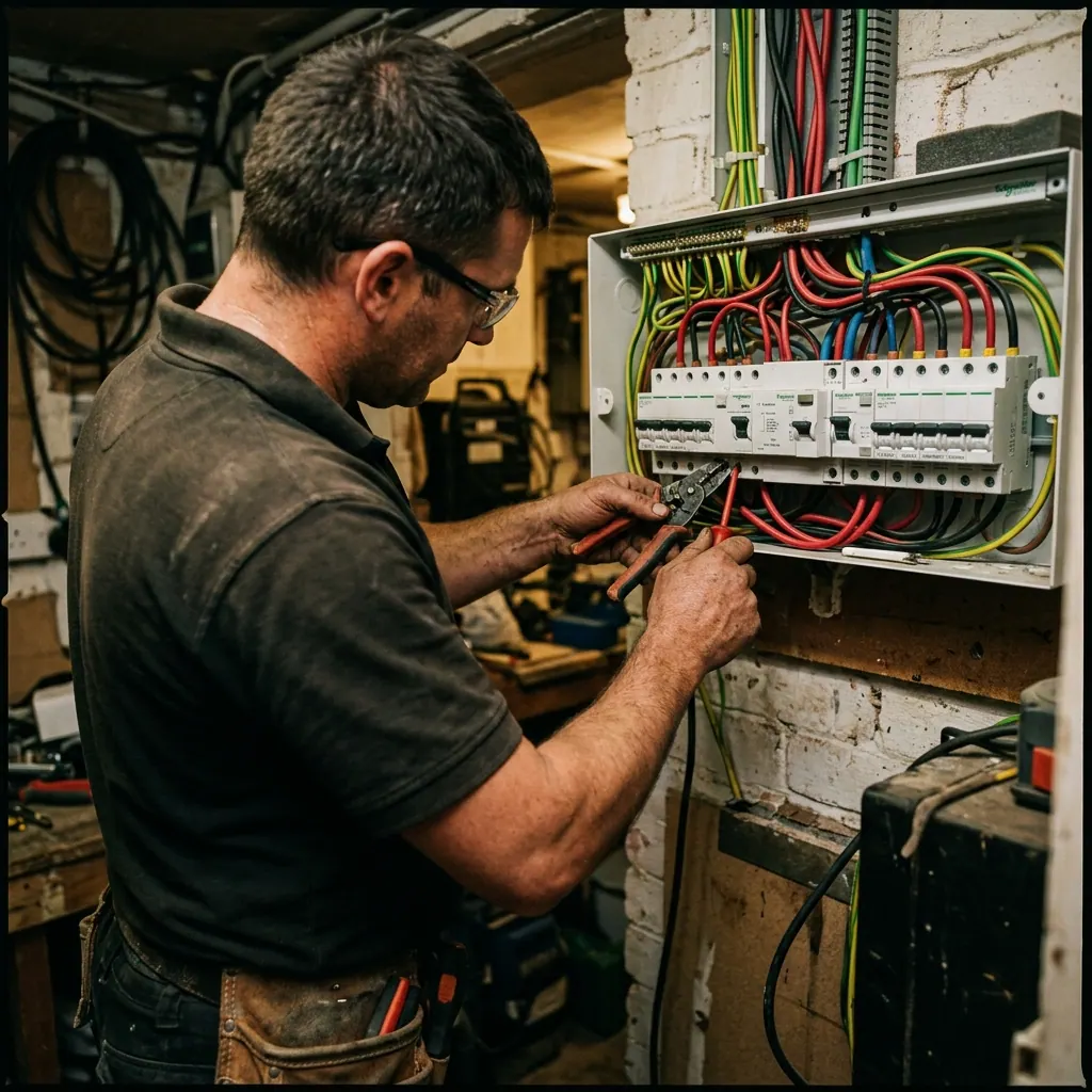 An electrician working on a modern fuse board