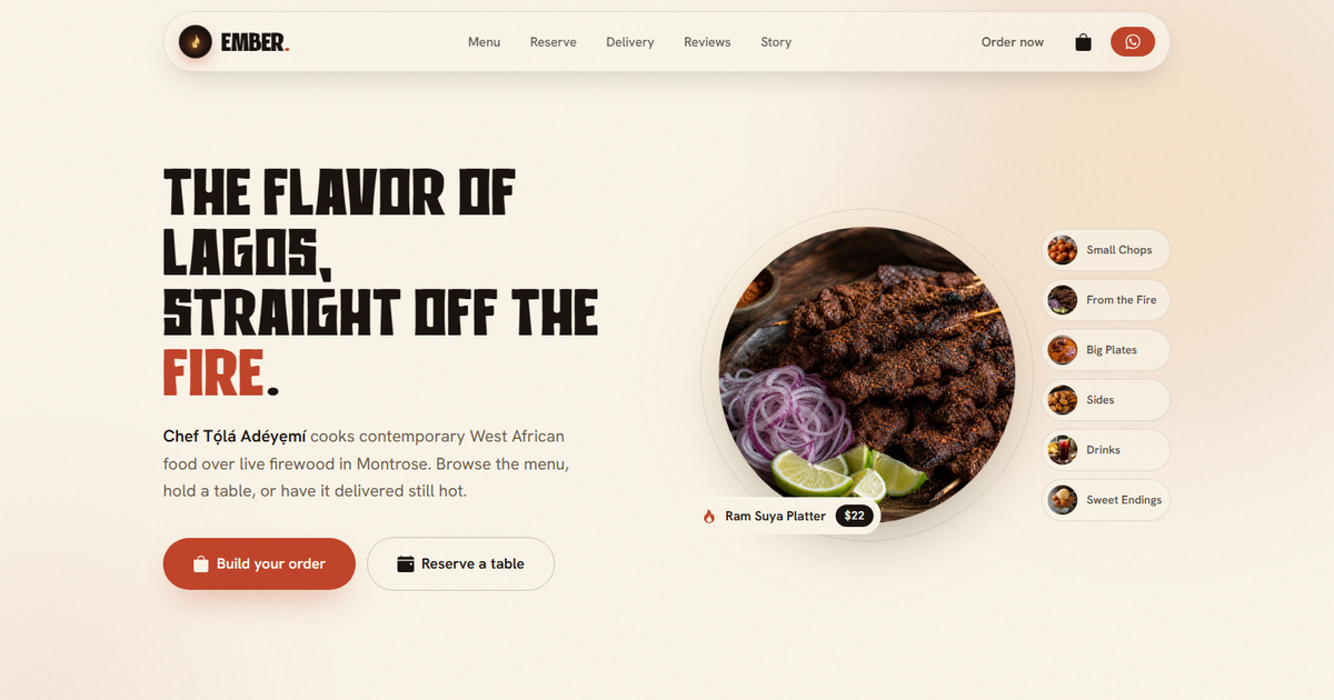 Ember · A Restaurant Site That Takes the Order Itself
