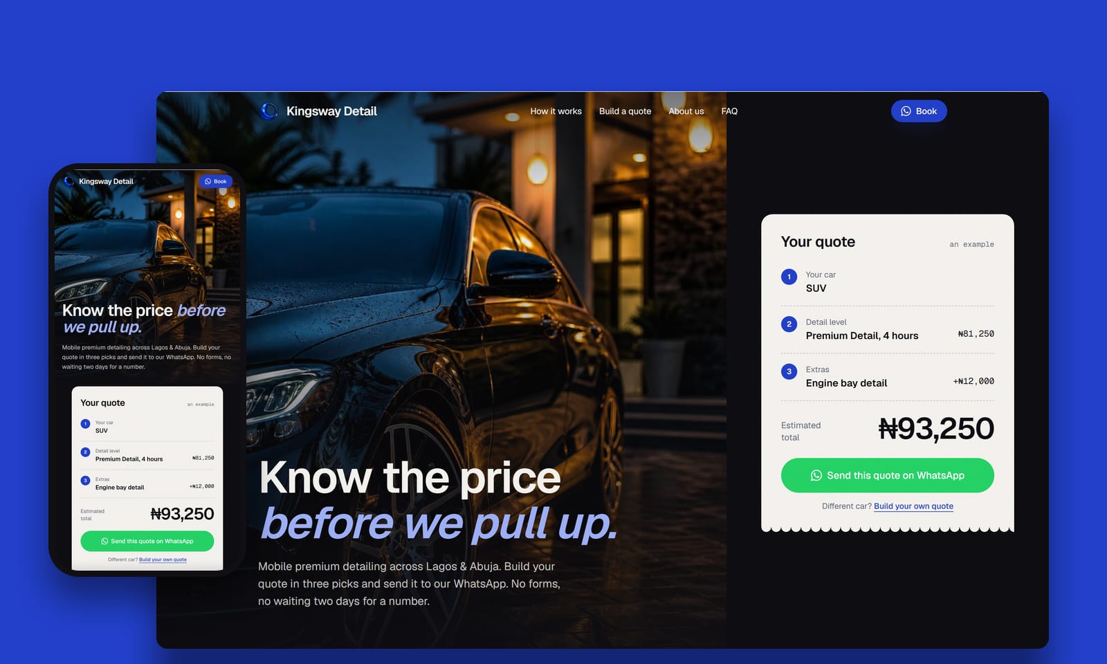 Kingsway Detail · Build a Quote, Send a DM