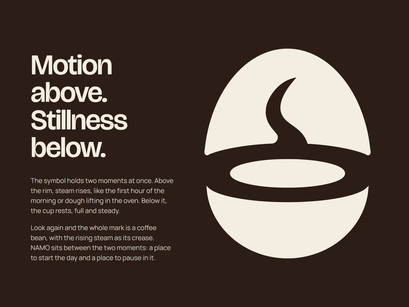 The NAMO symbol: a cup with rising steam that also reads as a coffee bean