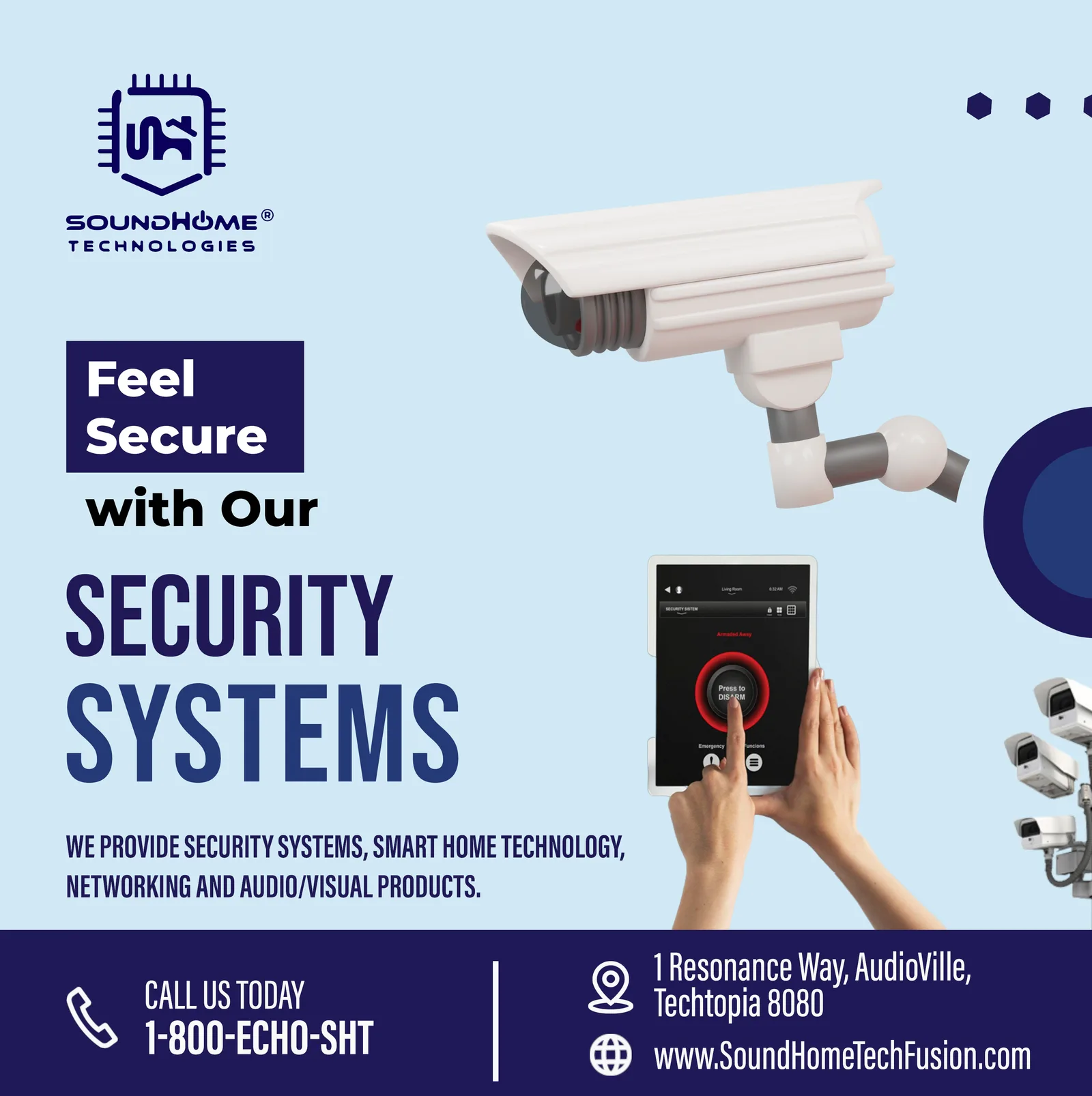 SoundHome flyer, front: Feel Secure with Our Security Systems
